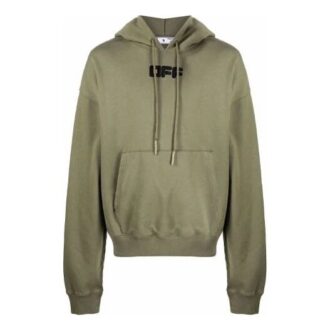 Off-White Men’ s FW21 Chest Logo Printing Drawstring Hood Long Sleeves Loose Fit Green Off-White Men’ s FW21 Chest Logo Printing Drawstring Hood Long Sleeves Loose Fit Green