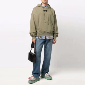 Off-White Men’ s FW21 Chest Logo Printing Drawstring Hood Long Sleeves Loose Fit Green Off-White Men’ s FW21 Chest Logo Printing Drawstring Hood Long Sleeves Loose Fit Green