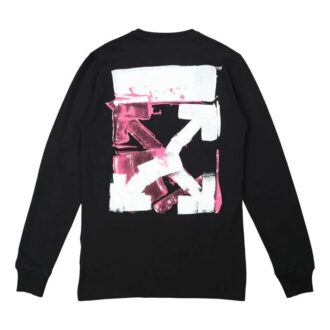 Off-White Men’ s FW21 Color Painting Arrow Round Neck Pullover Long Sleeves Slim Fit Black T-Shirt Off-White Men’ s FW21 Color Painting Arrow Round Neck Pullover Long Sleeves Slim Fit Black T-Shirt