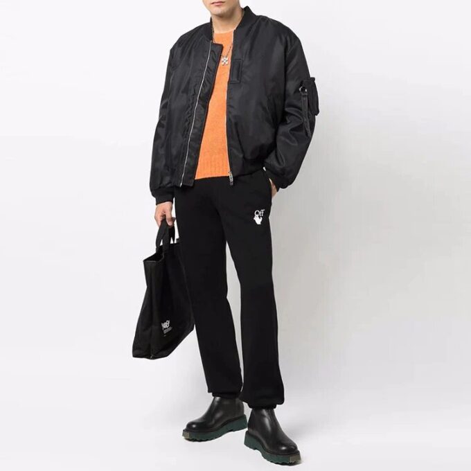 Off-White Men’ s FW21 Cotton Arrow Printing Sports Pants/Trousers/Joggers Loose Fit Black