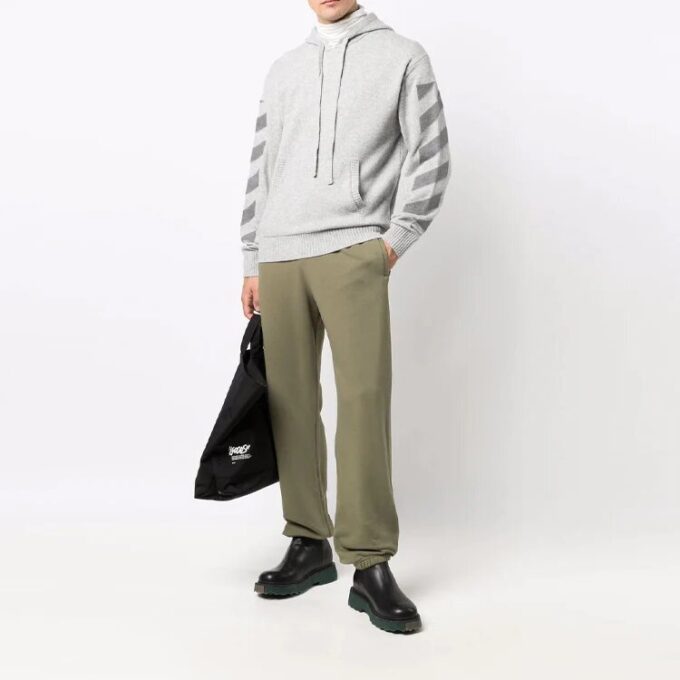 Off-White Men’ s FW21 Elastic Waistband Solid Color Sports Pants/Trousers/Joggers Loose Fit Green
