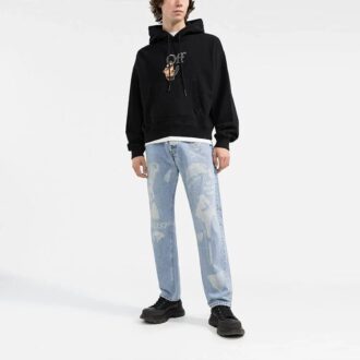 Off-White Men’ s FW21 Funny Logo Printing Pullover Loose Fit Black Off-White Men’ s FW21 Funny Logo Printing Pullover Loose Fit Black