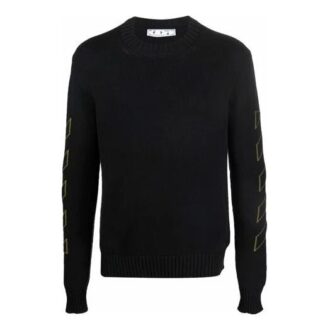Off-White Men’ s FW21 Intarsia Pattern Long Sleeves Pullover Wool Sweater Black