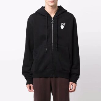 Off-White Men’ s FW21 Logo Arrow Pattern Zipper Loose Fit Black Off-White Men’ s FW21 Logo Arrow Pattern Zipper Loose Fit Black