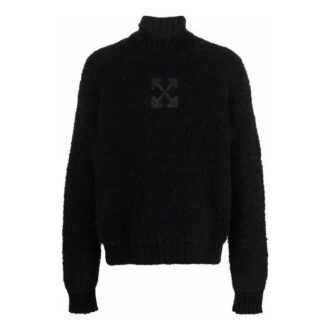 Off-White Men’ s FW21 Logo Pattern Solid Color High Collar Wool Sweater Loose Fit Black