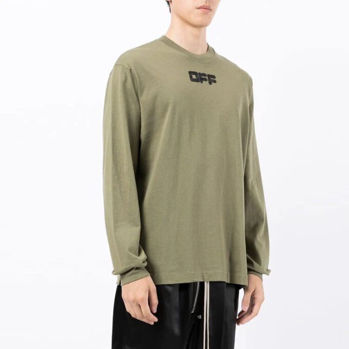 Off-White Men’ s FW21 Logo Printing Long Sleeves Loose Fit Green