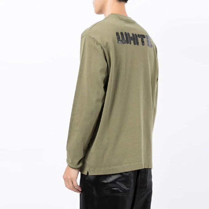 Off-White Men’ s FW21 Logo Printing Long Sleeves Loose Fit Green