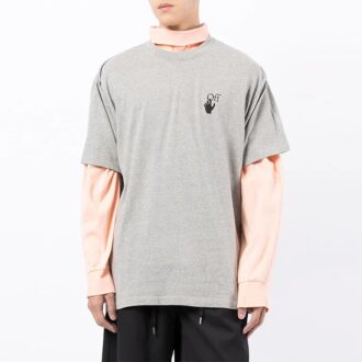 Off-White Men’ s FW21 Logo Printing Round Neck Pullover Short Sleeve Loose Fit Gray T-Shirt Off-White Men’ s FW21 Logo Printing Round Neck Pullover Short Sleeve Loose Fit Gray T-Shirt