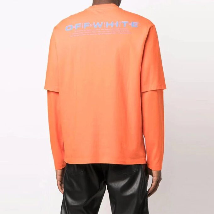 Off-White Men’ s FW21 Logo Round Neck Pullover Printing Long Sleeves Loose Fit Orange T-Shirt