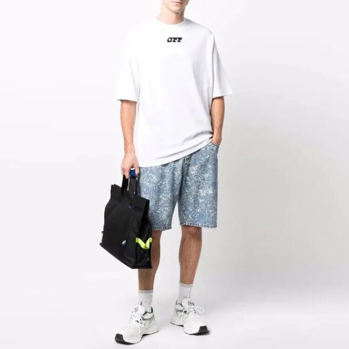 Off-White Men’ s FW21 Logo Round Neck Short Sleeve Loose Fit White T-Shirt