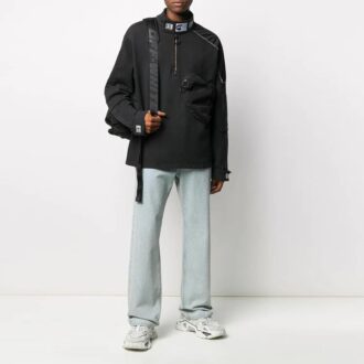 Off-White Men’ s FW21 Pocket Detail Half Zipper Fleece Pullover Loose Fit Black Off-White Men’ s FW21 Pocket Detail Half Zipper Fleece Pullover Loose Fit Black