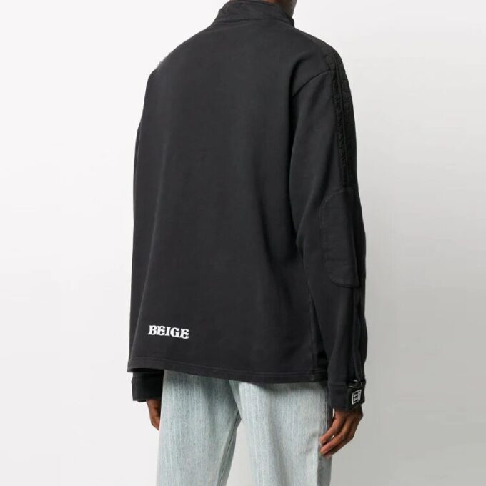 Off-White Men’ s FW21 Pocket Detail Half Zipper Fleece Pullover Loose Fit Black