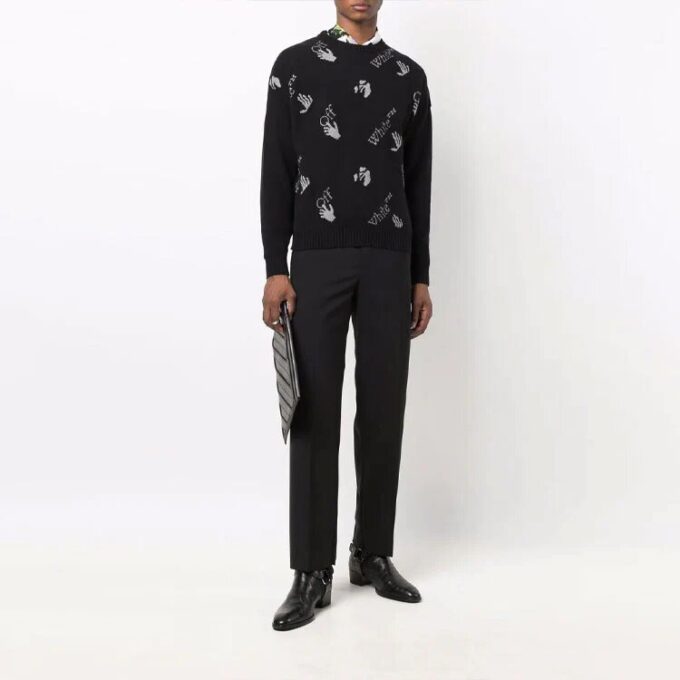 Off-White Men’ s FW21 Solid Color Casual Long Pants/Trousers Black