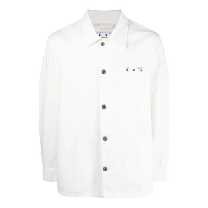 Off-White Men’ s FW22 Arrow Pattern Printing Long Sleeves Version White Shirt