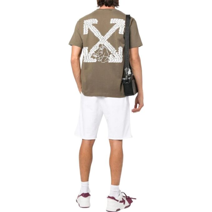 Off-White Men’ s FW22 Arrow Pattern Printing Round Neck Short Sleeve Green T-Shirt