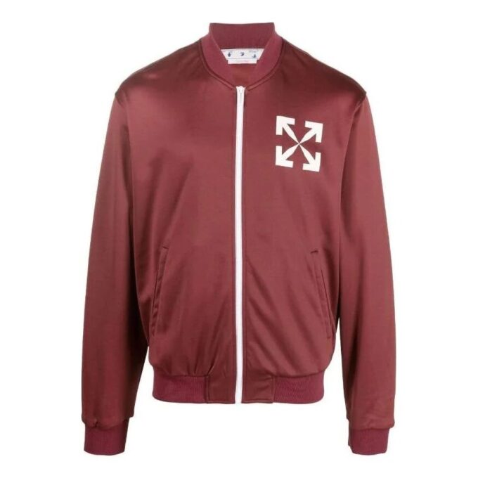 Off-White Men’ s FW22 Arrow Pattern Printing Zipper Casual Jacket Loose Fit Red