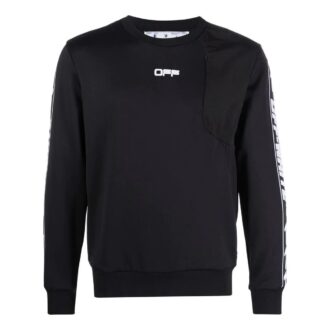 Off-White Men’ s FW22 Asymmetric Splicing Logo Webbing Round Neck Long Sleeves Black Off-White Men’ s FW22 Asymmetric Splicing Logo Webbing Round Neck Long Sleeves Black