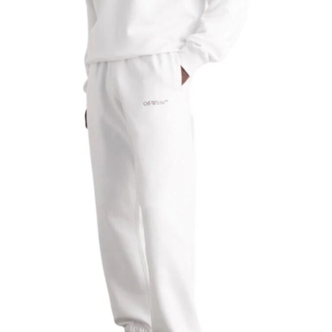 Off-White Men’ s FW22 Back Arrow Printing Elastic Waistband Bundle Feet Sports Pants/Trousers/Joggers White