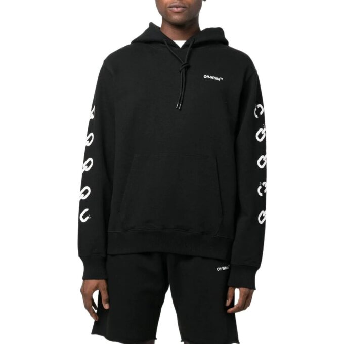Off-White Men’ s FW22 Back Pattern Printing Hooded Long Sleeves Ordinary Version Black
