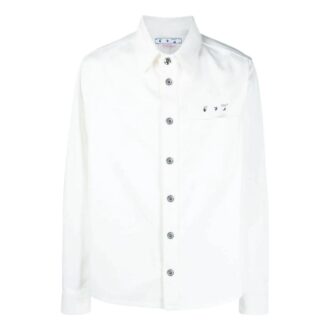 Off-White Men’ s FW22 Back Pattern Printing Single Breasted Denim Loose Fit White Shirt Off-White Men’ s FW22 Back Pattern Printing Single Breasted Denim Loose Fit White Shirt