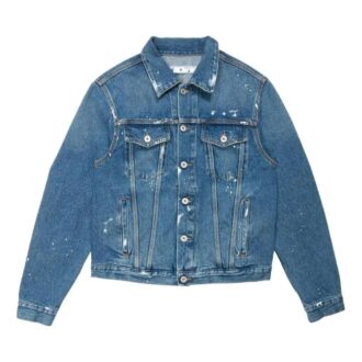 Off-White Men’ s FW22 Back Print Lapel Long Sleeves Denim Version Blue Jacket Off-White Men’ s FW22 Back Print Lapel Long Sleeves Denim Version Blue Jacket