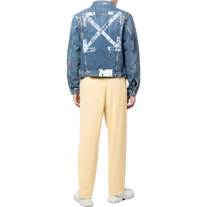 Off-White Men’ s FW22 Back Print Lapel Long Sleeves Denim Version Blue Jacket