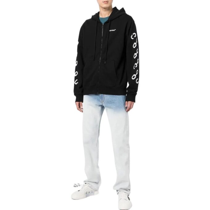Off-White Men’ s FW22 Chain Logo Printing Zipper Loose Fit Autumn Black