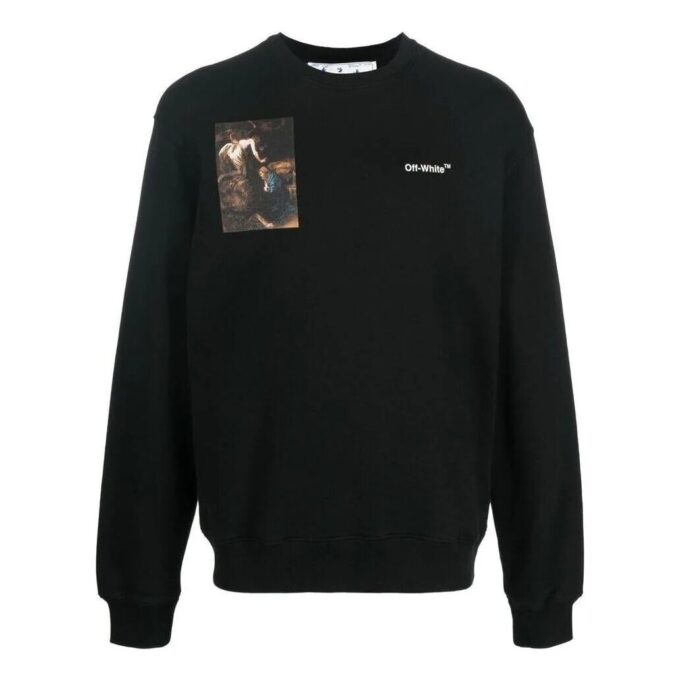 Off-White Men’ s FW22 Character Printing Round Neck Long Sleeves Loose Fit Black