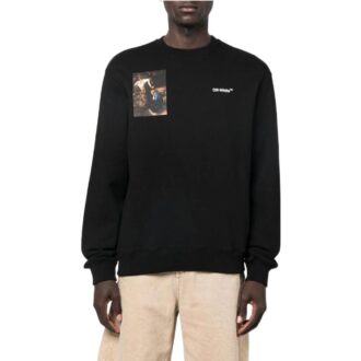 Off-White Men’ s FW22 Character Printing Round Neck Long Sleeves Loose Fit Black Off-White Men’ s FW22 Character Printing Round Neck Long Sleeves Loose Fit Black