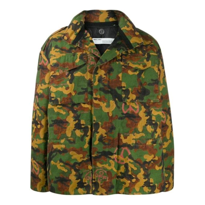 Off-White Men’ s FW22 Classic Military Camouflage Pattern Jacket Green