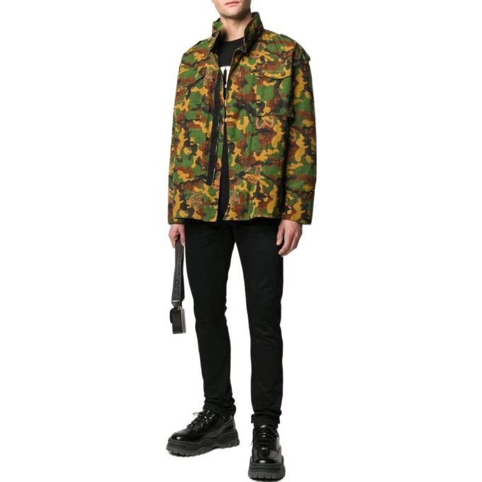 Off-White Men’ s FW22 Classic Military Camouflage Pattern Jacket Green