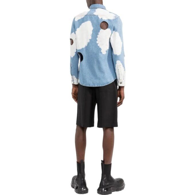 Off-White Men’ s FW22 Clouds Printing Hollow Out Long Sleeves Version Blue Shirt
