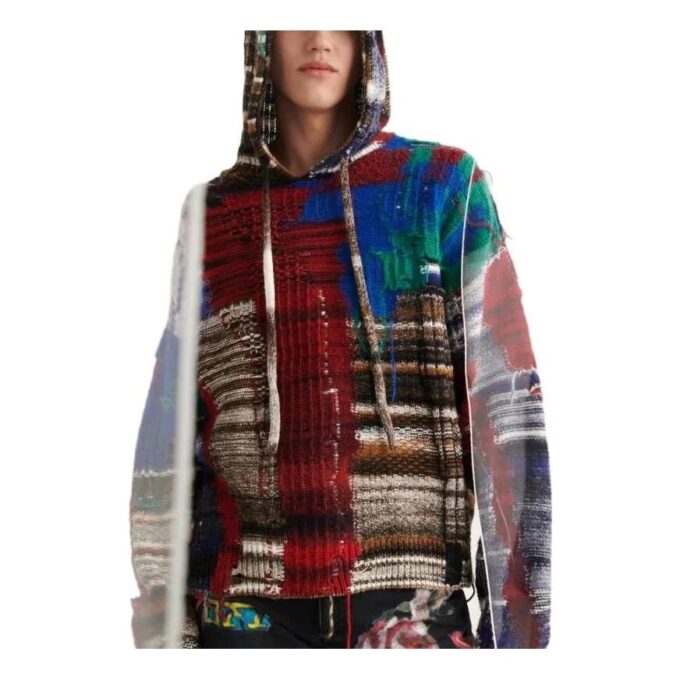 Off-White Men’ s FW22 Colorblock Hooded Knit Long Sleeves Wool Sweater
