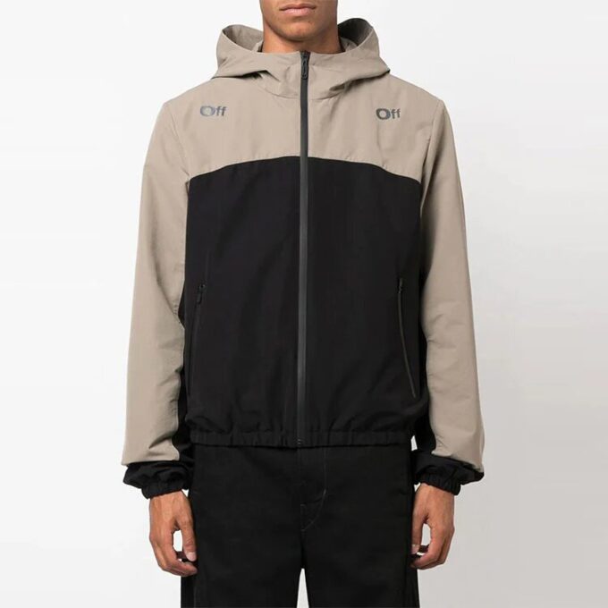 Off-White Men’ s FW22 Contrasting Colors Arrow Printing Zipper Hooded Jacket Loose Fit Black Gray