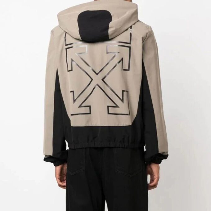 Off-White Men’ s FW22 Contrasting Colors Arrow Printing Zipper Hooded Jacket Loose Fit Black Gray