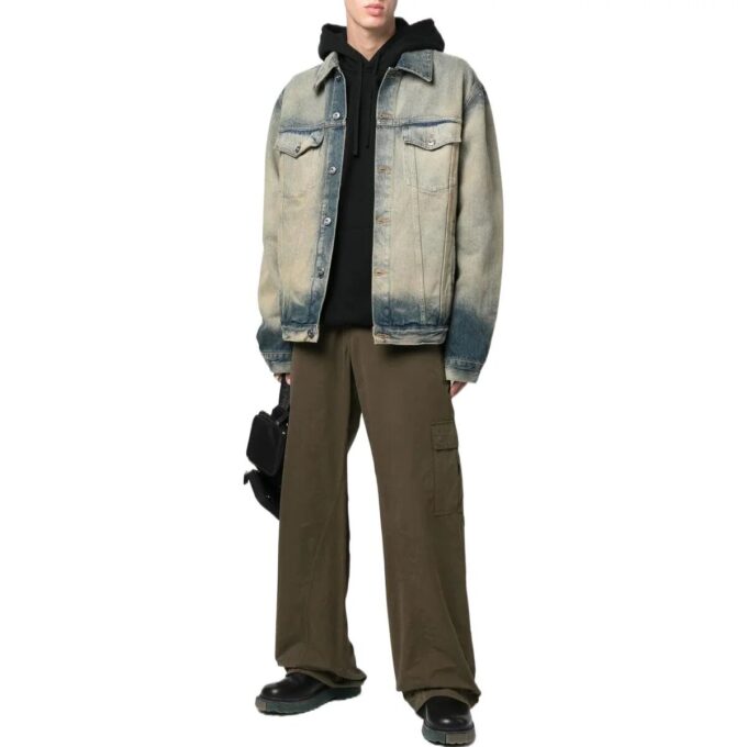 Off-White Men’ s FW22 Distress Denim Version Gray Jacket