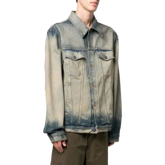 Off-White Men’ s FW22 Distress Denim Version Gray Jacket