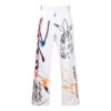 Off-White Men’ s FW22 Graffiti Printing High Waist Straight Casual Pants/Trousers Version White
