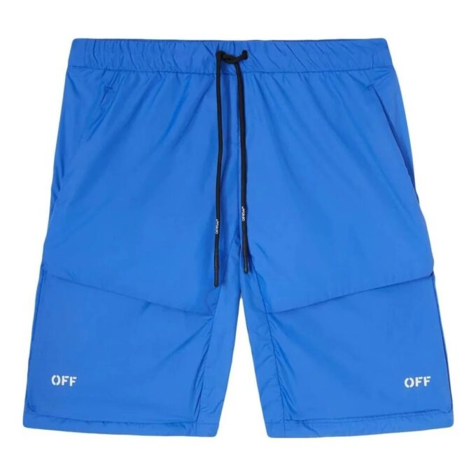 Off-White Men’ s FW22 Logo Diagonal Stripes Printing Drawstring Lacing Casual Shorts Version Blue
