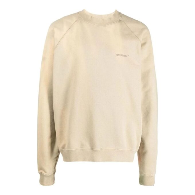 Off-White Men’ s FW22 Logo Embroidered Stripe Round Neck Long Sleeves Beige