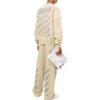 Off-White Men’ s FW22 Logo Embroidered Stripe Round Neck Long Sleeves Beige
