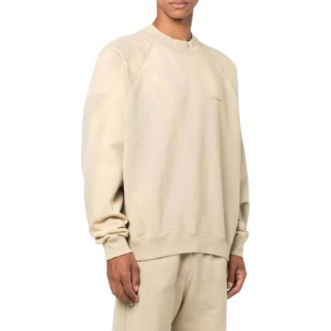 Off-White Men’ s FW22 Logo Embroidered Stripe Round Neck Long Sleeves Beige