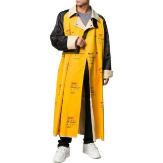 Off-White Men’ s FW22 Logo Printing Lapel Long Loose Fit Yellow Windbreaker