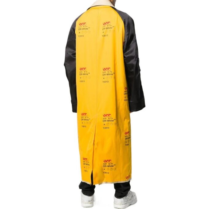 Off-White Men’ s FW22 Logo Printing Lapel Long Loose Fit Yellow Windbreaker