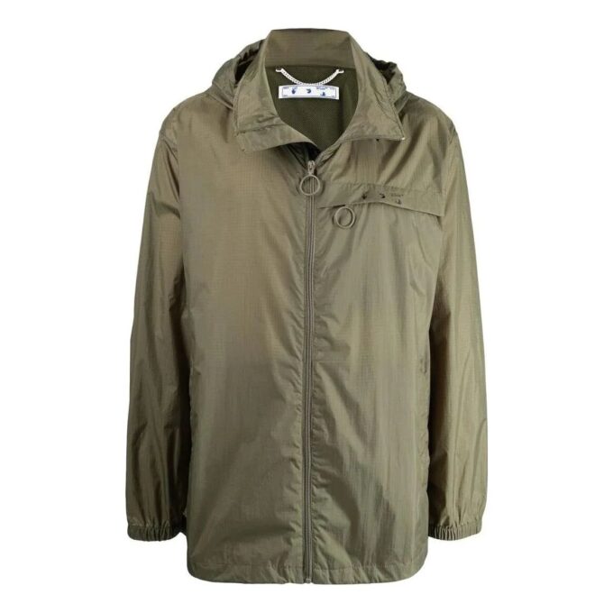Off-White Men’ s FW22 Logo Printing Mid-Length Trench Coat Jacket Green