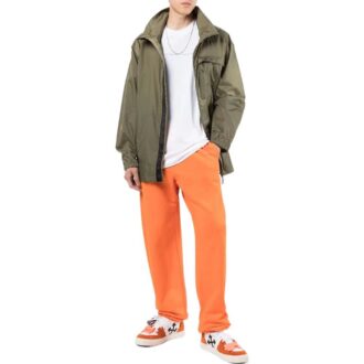 Off-White Men’ s FW22 Logo Printing Mid-Length Trench Coat Jacket Green