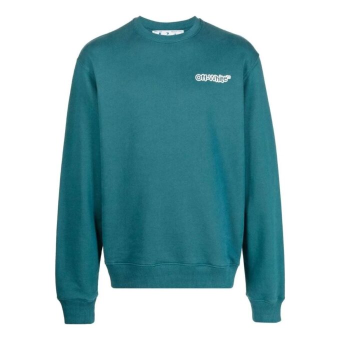 Off-White Men’ s FW22 Logo Printing Round Neck Long Sleeves Version Lake Blue