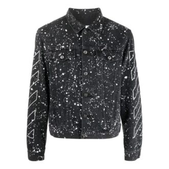 Off-White Men’ s FW22 Paint Splash Effect Single Breasted Jacket Denim Black