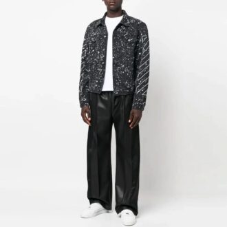 Off-White Men’ s FW22 Paint Splash Effect Single Breasted Jacket Denim Black