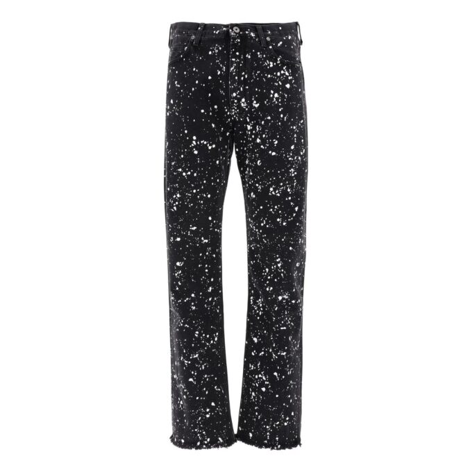 Off-White Men’ s FW22 Paint Splash Effect Straight Casual Pants/Trousers Version Black